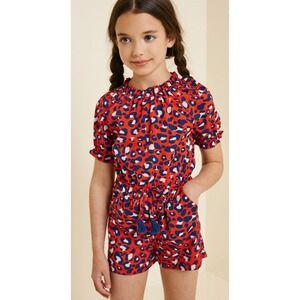 Hayden Girls Red Leopard Print Romper Tassel Drawstring Waist NWT Pockets 9/10 M